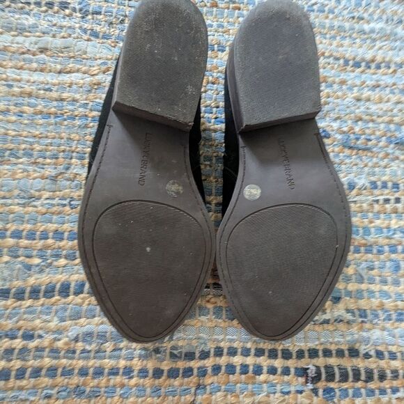 Lucky Brand Black Suede Ankle Booties Side Zip Almond Toe Size 8.5 Leather Grung - Picture 8 of 9